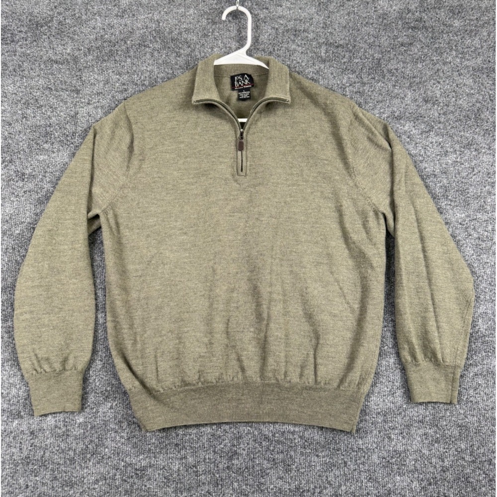 Jos. A.‎ Bank Signature Collection Mens Large Merino Wool Qtr Zip Sweater Green